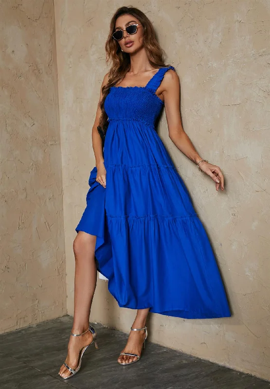 Hem Detail Tiered Maxi Dress In Blue