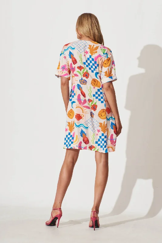 Holiday Smock Dress In Bright Multi Print