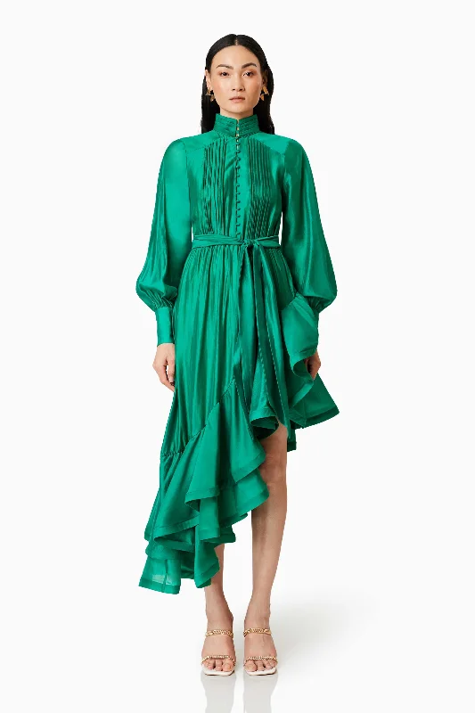 Honeymoon Long Sleeve Maxi Dress In Green