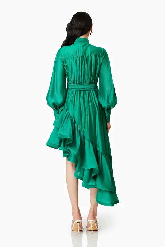 Honeymoon Long Sleeve Maxi Dress In Green