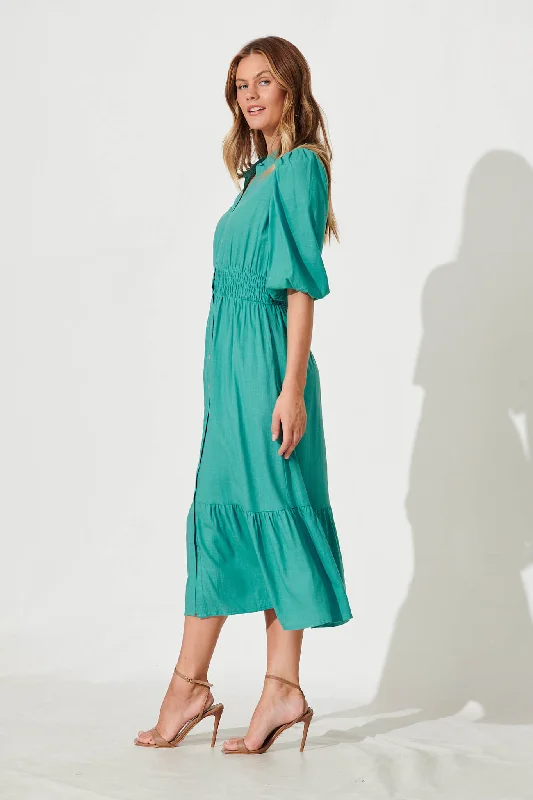 Hopkins Midi Shirt Dress In Aqua Linen Blend