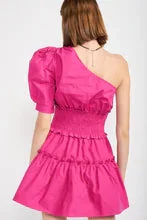 Magenta One Shoulder Mini Dress