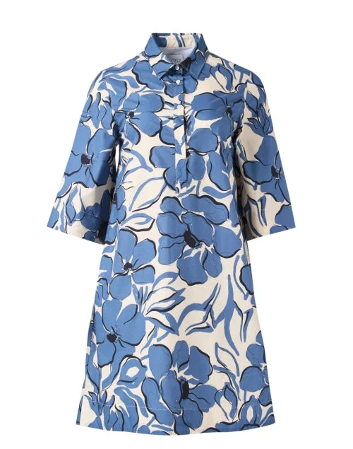 Jackalyn Blue Floral Print Shirt Dress