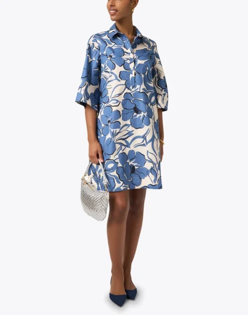 Jackalyn Blue Floral Print Shirt Dress