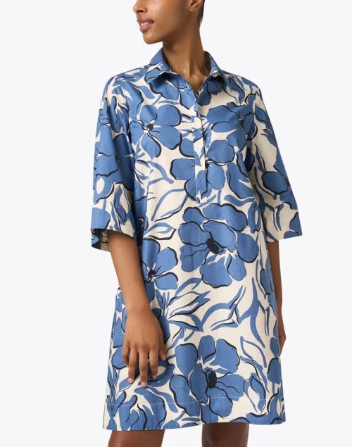 Jackalyn Blue Floral Print Shirt Dress