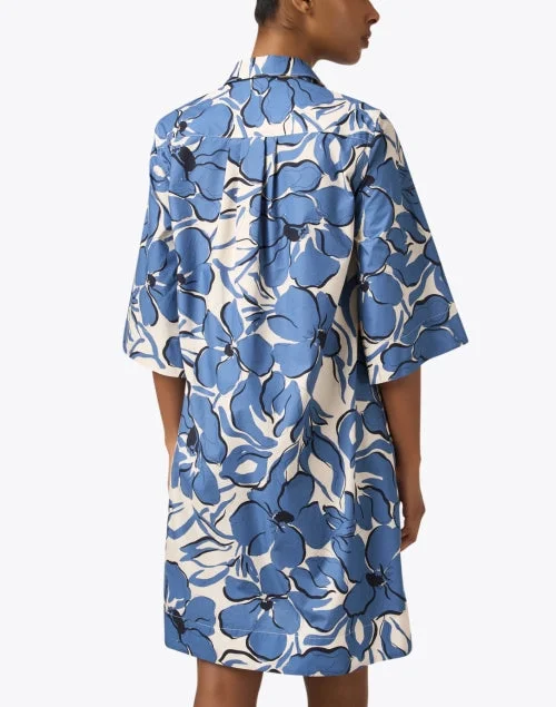 Jackalyn Blue Floral Print Shirt Dress