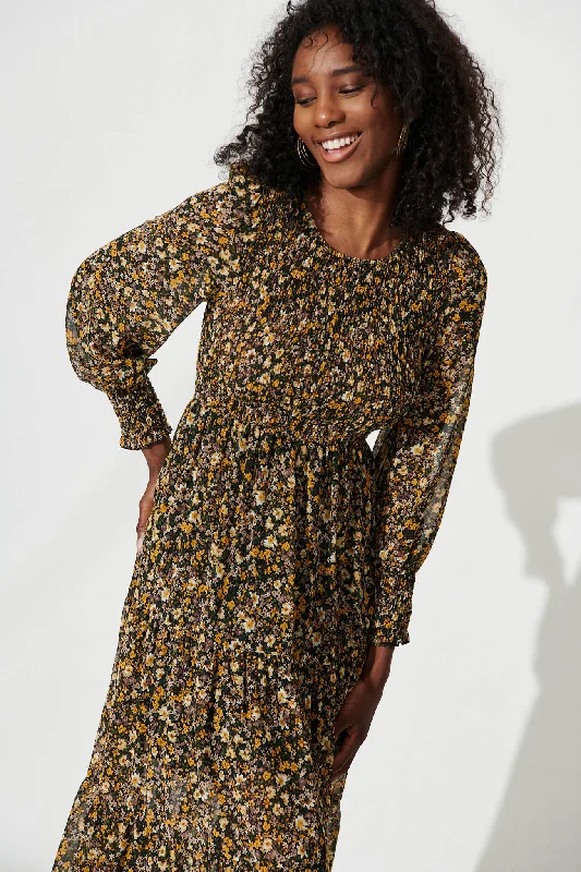 Jaseline Midi Dress In Multi Ditsy Floral