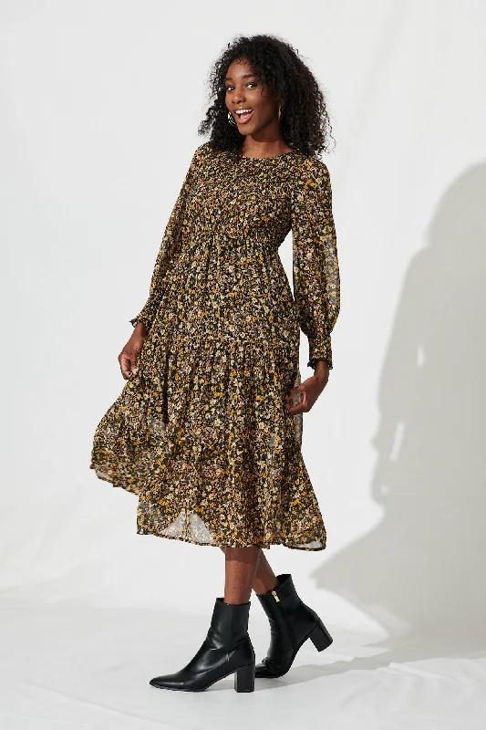 Jaseline Midi Dress In Multi Ditsy Floral