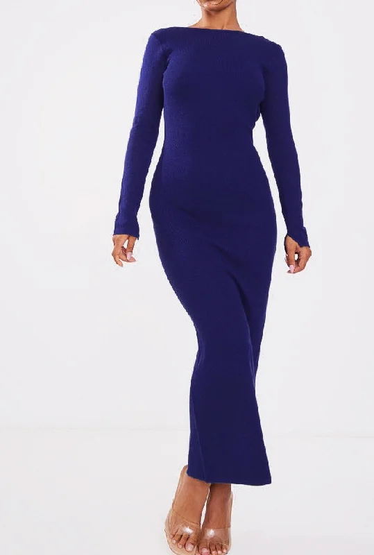 Juliene Navy Open Back Maxi Dress