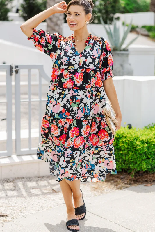 Just A Dream Black Floral Midi Dress