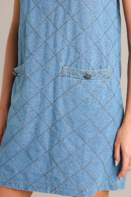 Just Wondering Light Chambray Quilted Mini Dress