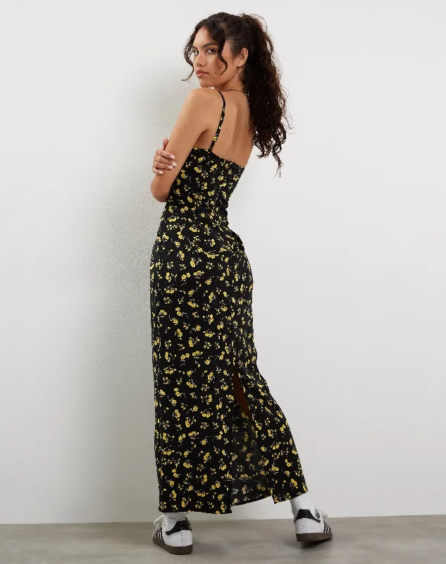 Kafka Maxi Dress in Buttercup Black and Yellow