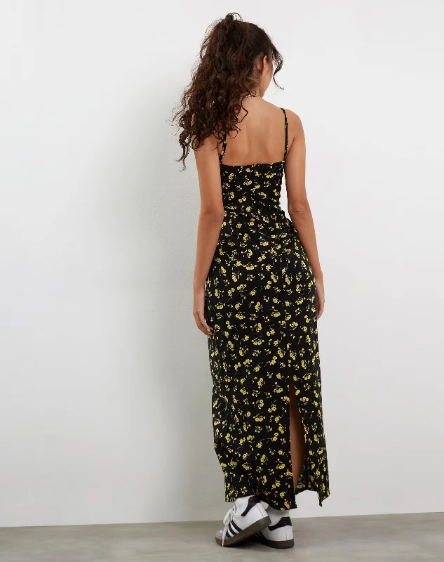 Kafka Maxi Dress in Buttercup Black and Yellow