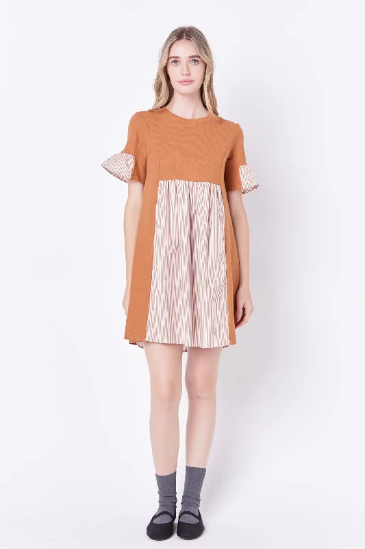 Knit Stripe Woven Mixed Dress