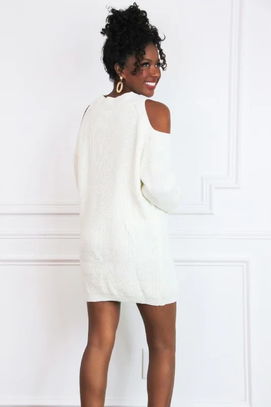 Leah Cold Shoulder Sweater Dress: Ivory