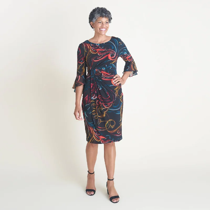 Lisa 2.0 Rust Abstract Floral Faux Wrap Dress