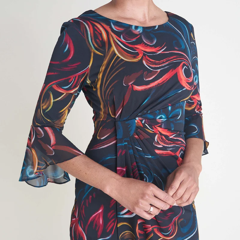 Lisa 2.0 Rust Abstract Floral Faux Wrap Dress