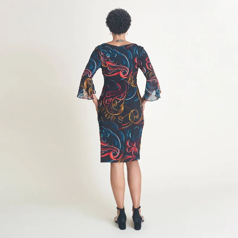 Lisa 2.0 Rust Abstract Floral Faux Wrap Dress