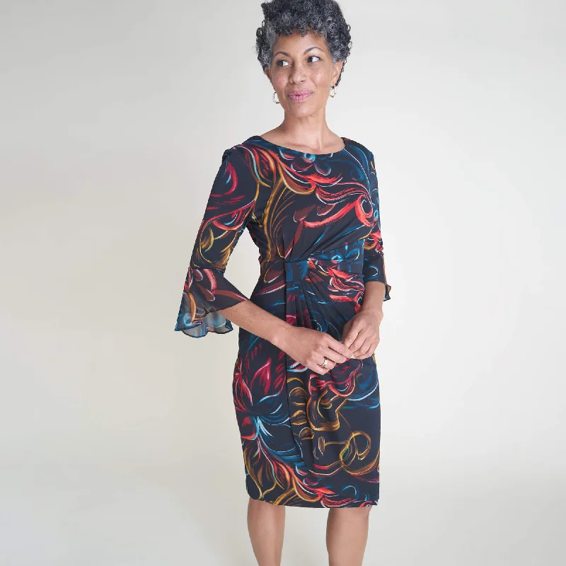 Lisa 2.0 Rust Abstract Floral Faux Wrap Dress