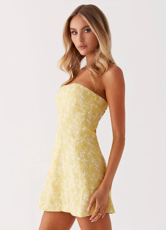 Livvy Strapless Mini Dress - Yellow Floral