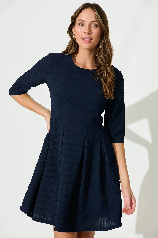 Lizbeth Dress In Textured Navy