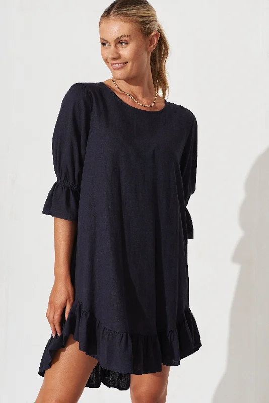 Loveline Dress In Navy Linen Blend