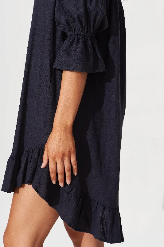 Loveline Dress In Navy Linen Blend