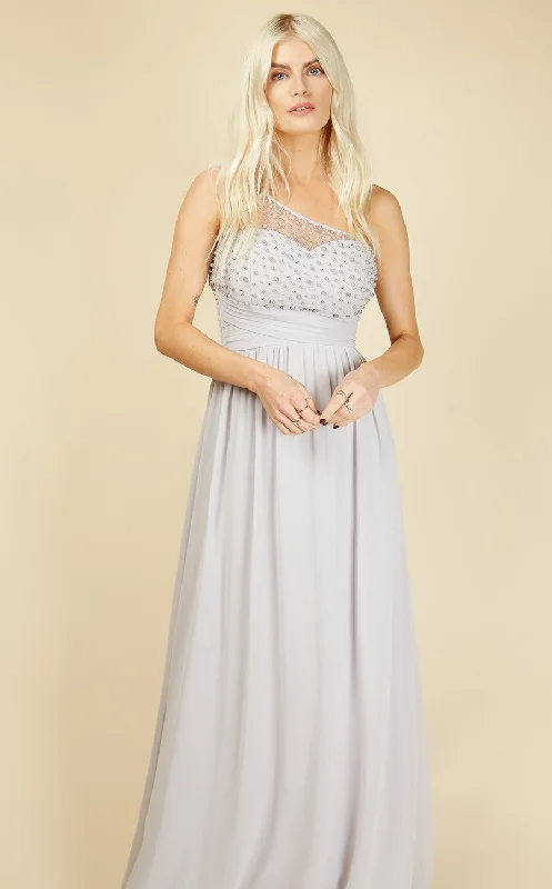 Luanna Ice Grey Embellished One-Shoulder Maxi Dress