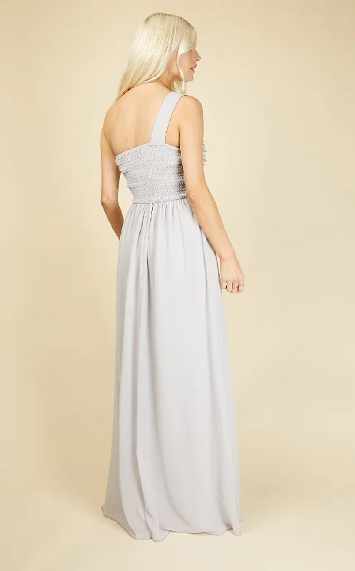 Luanna Ice Grey Embellished One-Shoulder Maxi Dress