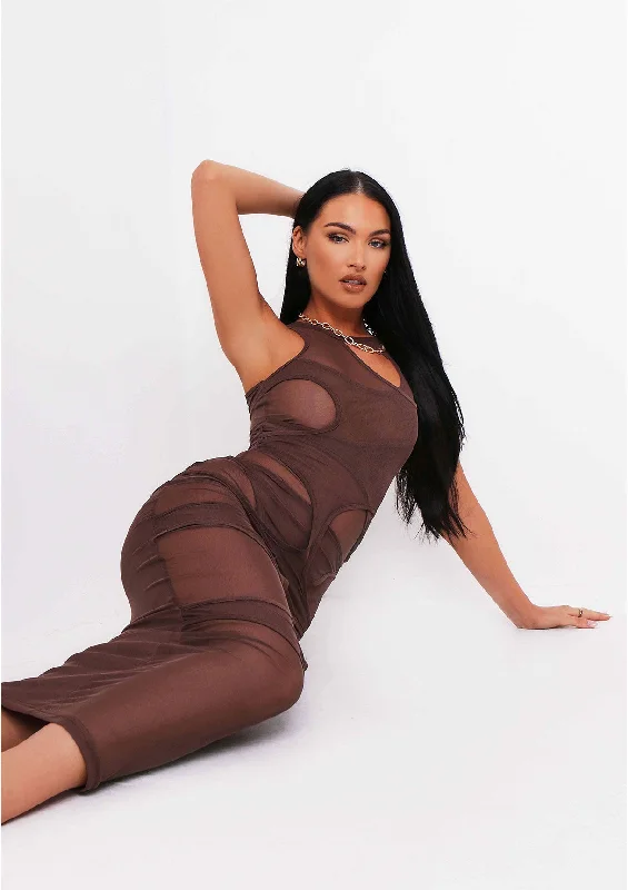 Lucy Chocolate Mesh Cut Out Maxi Dress