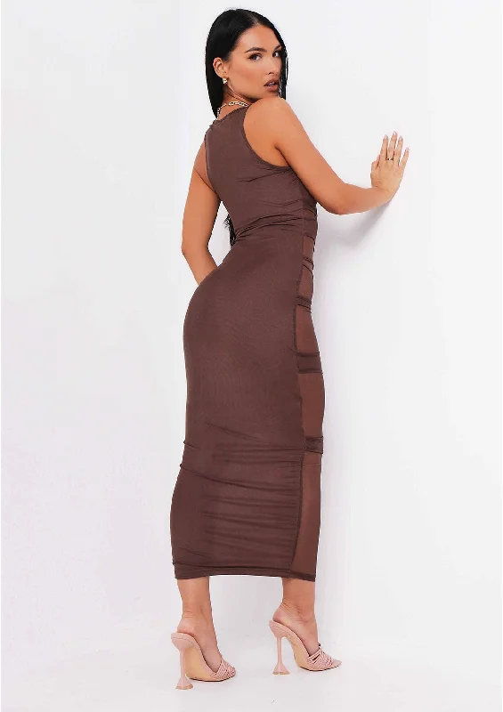 Lucy Chocolate Mesh Cut Out Maxi Dress