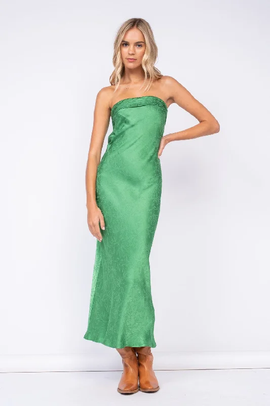 Marla Green Floral Satin Strapless Maxi Dress