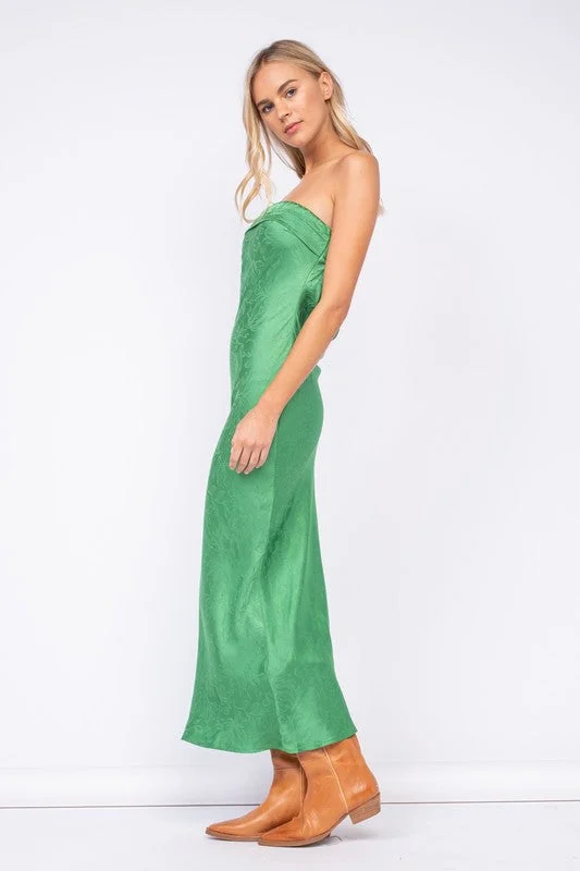 Marla Green Floral Satin Strapless Maxi Dress