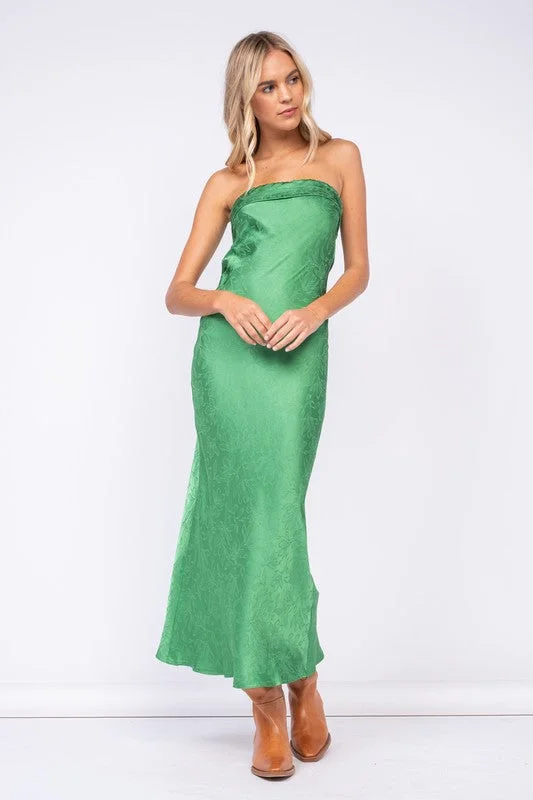 Marla Green Floral Satin Strapless Maxi Dress