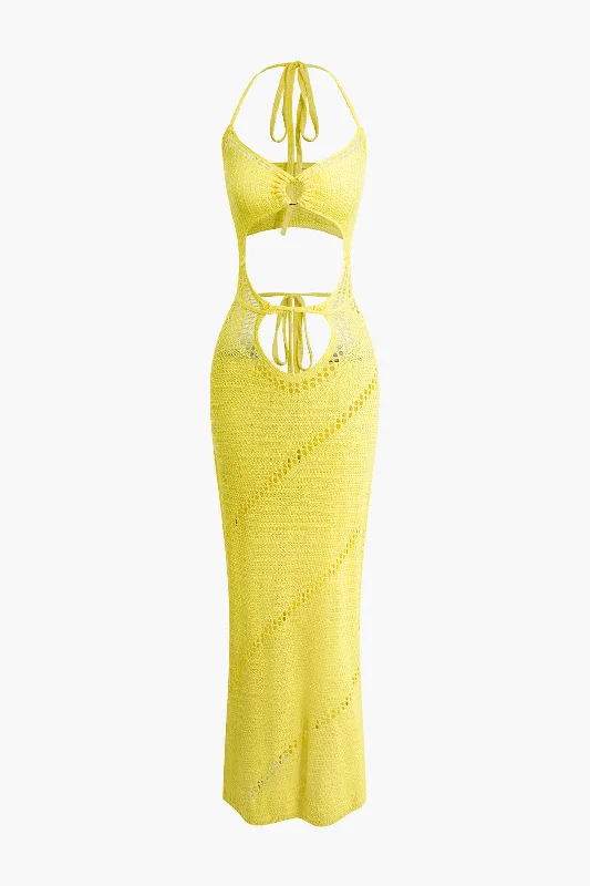 Cut Out Tie Halter Maxi Dress