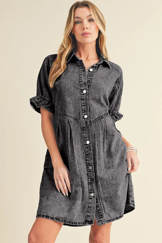 Medium Grey Mineral Washed Ruffled Short Sleeve