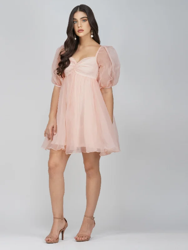 Melanie Pink Puff Sleeve Dress