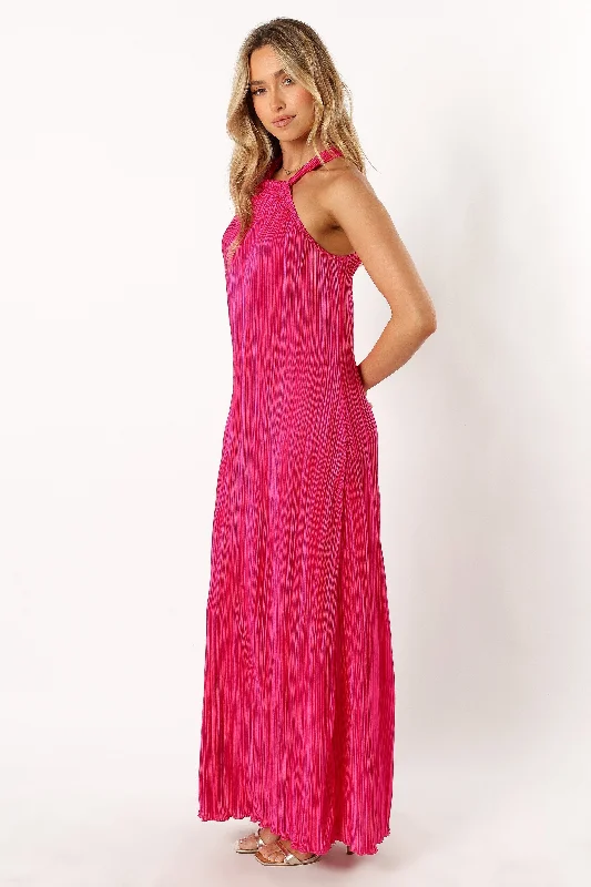 Melody Plisse Halter Maxi Dress - Pink