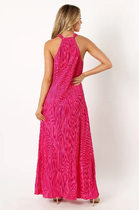 Melody Plisse Halter Maxi Dress - Pink