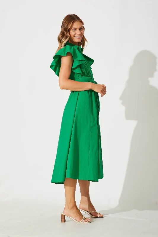 Miles Midi Shirt Dress In Green Cotton