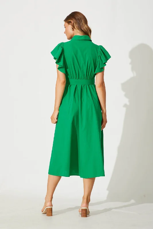 Miles Midi Shirt Dress In Green Cotton