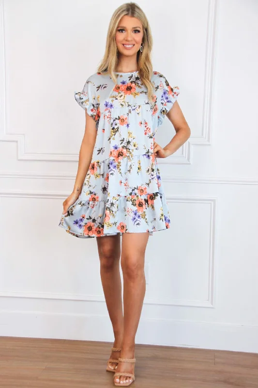 Milly Floral Babydoll Dress: Light Blue