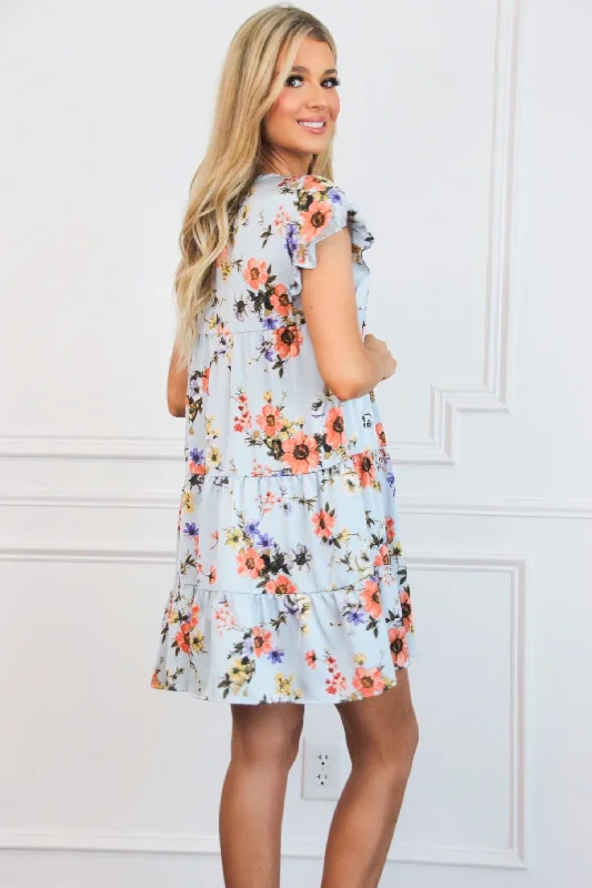 Milly Floral Babydoll Dress: Light Blue