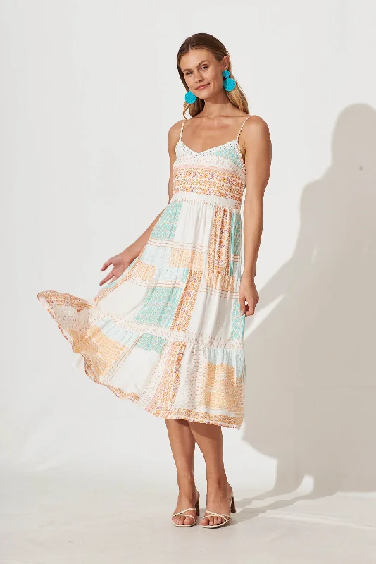 Misty Midi Sundress In Multi Patchwork Print