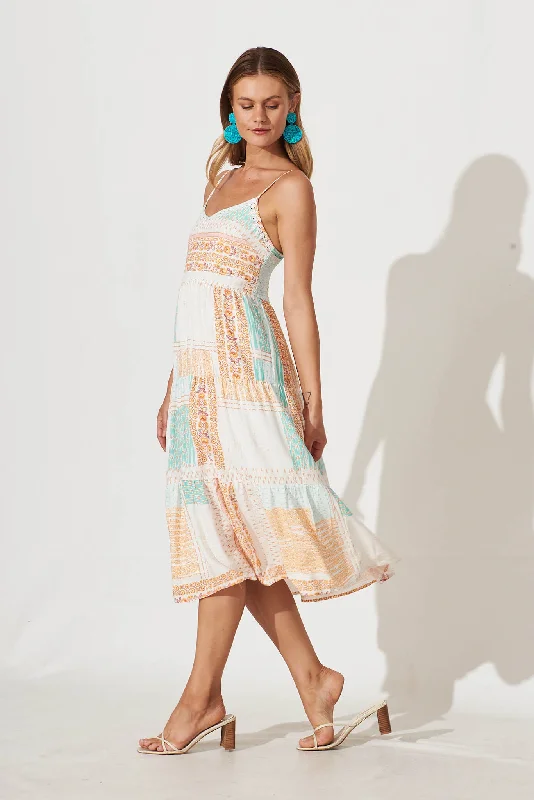 Misty Midi Sundress In Multi Patchwork Print