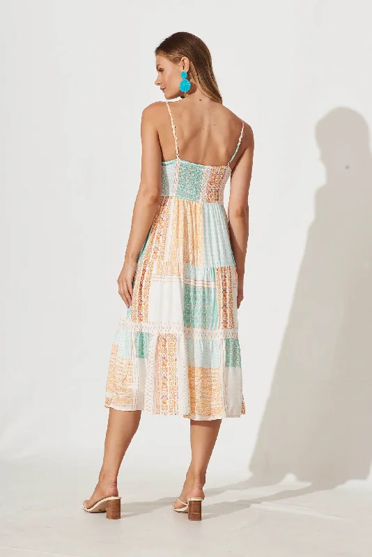 Misty Midi Sundress In Multi Patchwork Print