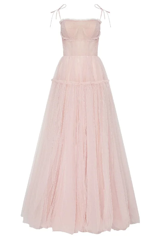 Misty Rose Tie-straps tulle prom dress