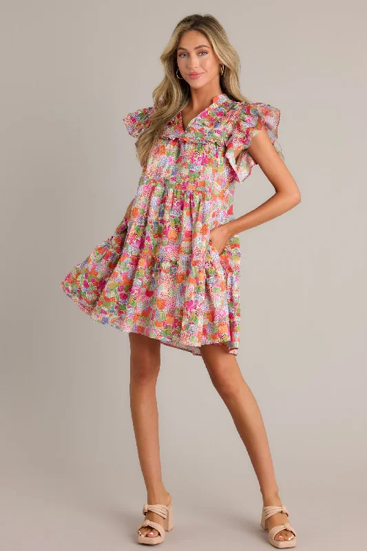 Moments Of Joy 100% Cotton Pink Floral Mini Dress