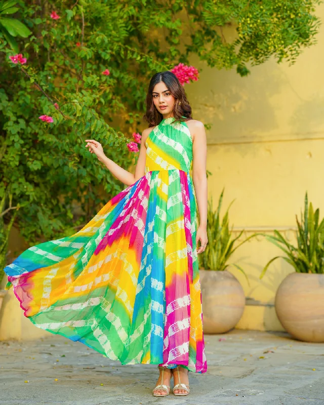 Multicolored Tie Dye Chiffon Maxi