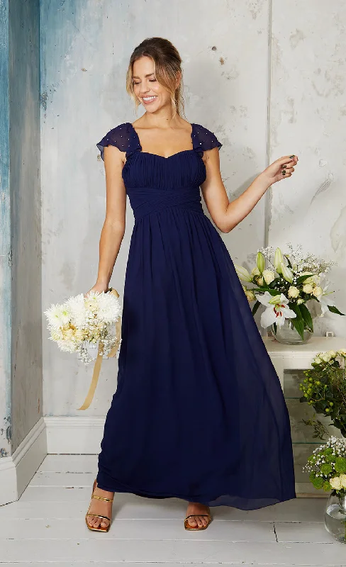 Navy Embellished Sleeve Maxi Dress